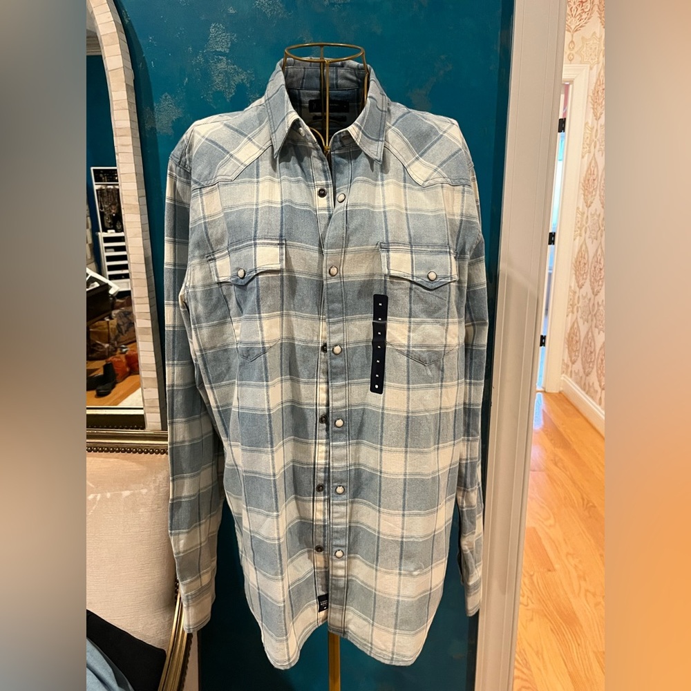 Lucky Brand Light Blue and White Plaid Shirt